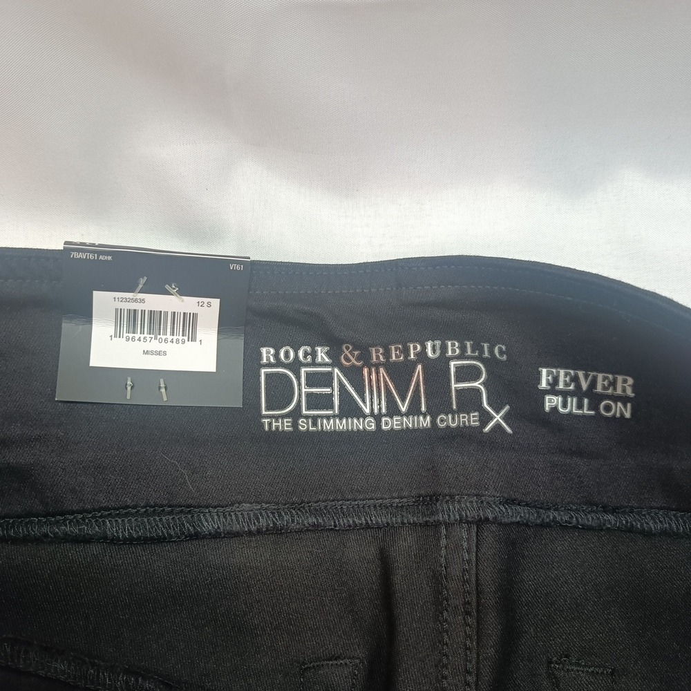 Rock & Republic Fever Legging Black Coated Denim Rx Pull On Skinny Pants 12S NEW - Picture 3 of 8
